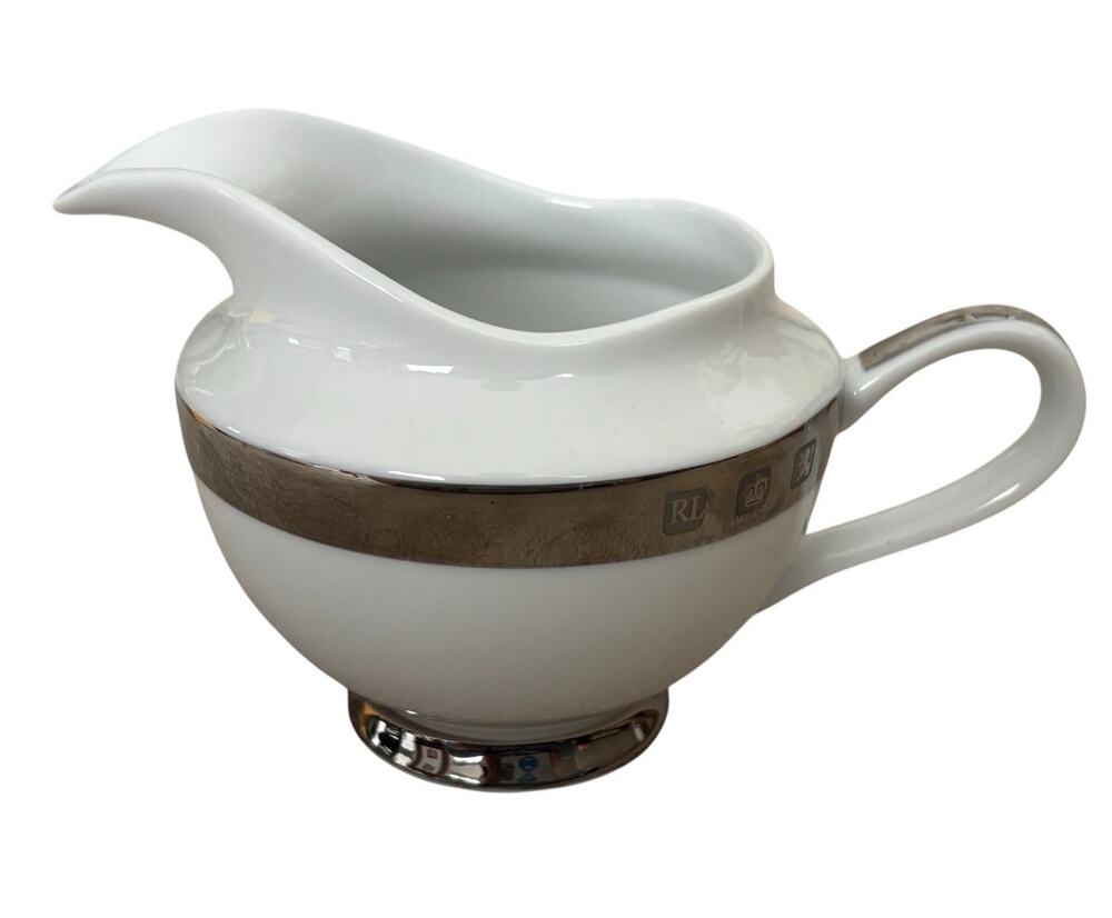 Ralph Lauren Academy Platinum Creamer Fine Bone China White Silver Band Trim